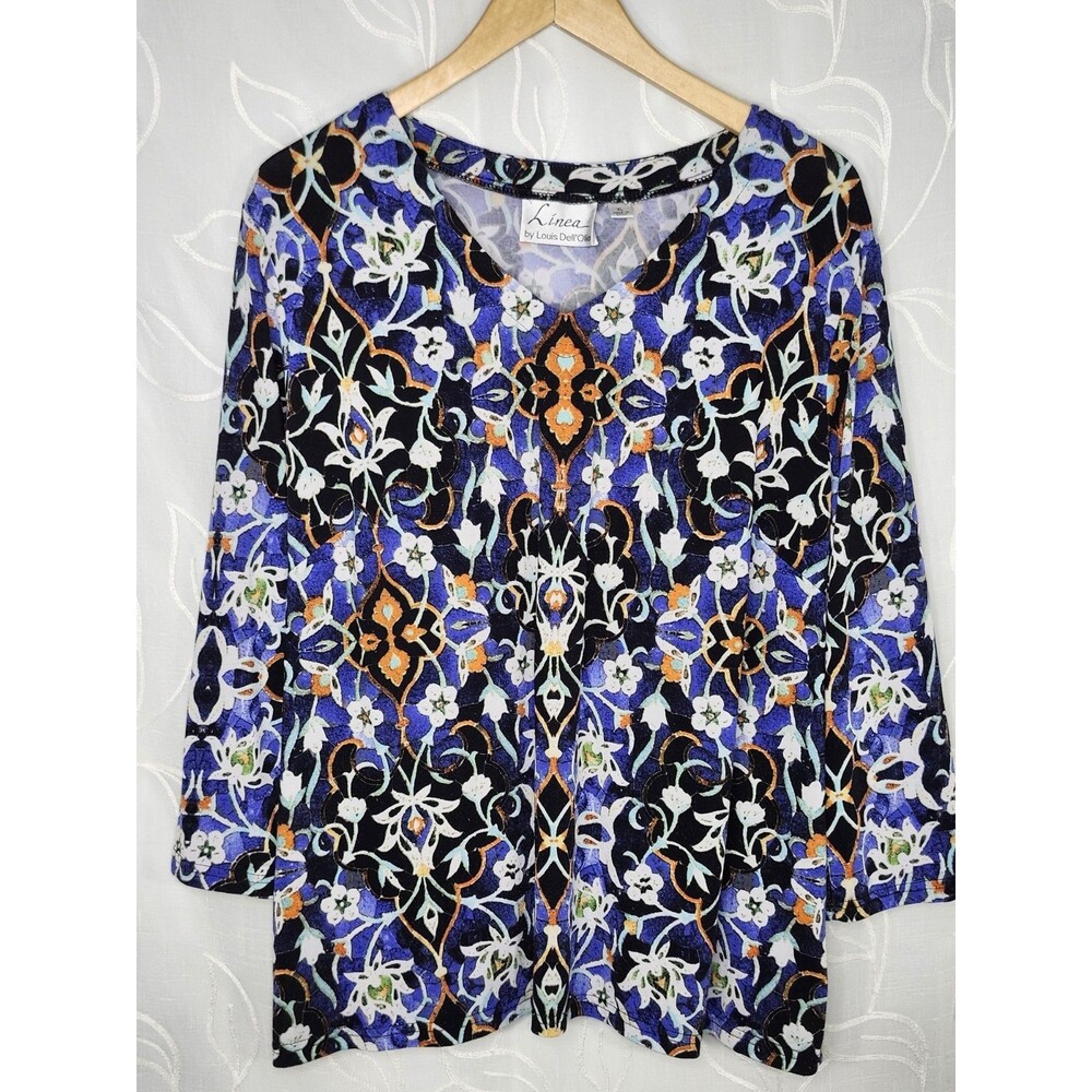 Linea by Louis Dell'Olio Women's Top Floral Tunic XL Stretch